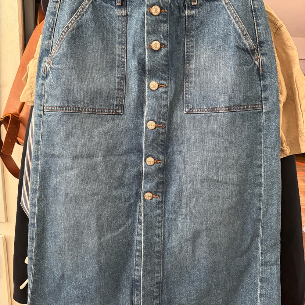 LOFT Blue Denim Skirt with Button Detail